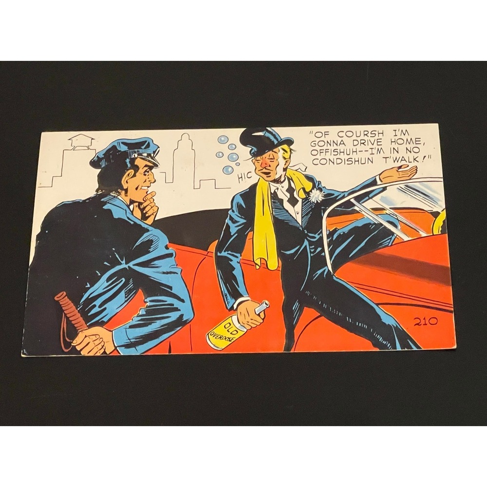 00706 Vintage Comicard by Clem Police Officer Man Driving Car Funny Art Postcard